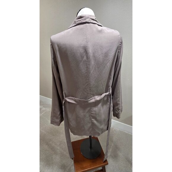 Draped Shawl Collar Taupe Open-Front Long Sleeve Jacket - Picture 6 of 12